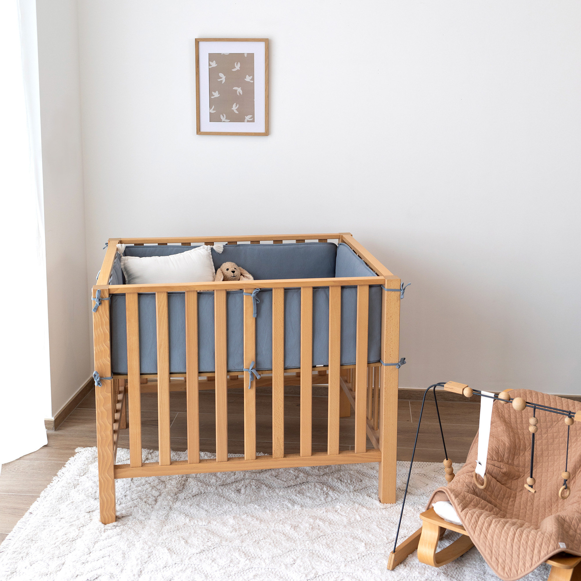 Playpen bumper 100x100x28cm Pady waffle jersey organic Stone Oeko Tex Playpen Bumper Destockage Products The official BEMINI website